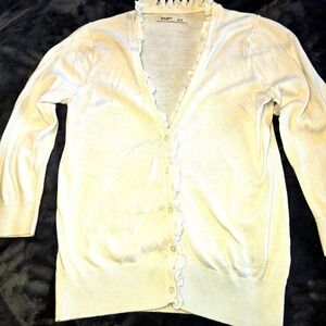 Old Navy White Button Up Lightweight Ruffled 3/4 Sleeve Cardigan Sweater Small